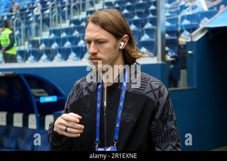 Sankt Petersburg, Russland. 13. Mai 2023. Matvei Safonov (Nr. 39) von Krasnodar, gesehen während des Fußballspiels der russischen Premier League zwischen Zenit St. Petersburg und Krasnodar in der Gazprom Arena. Das Team des FC Zenit gewann gegen Krasnodar mit einem Endstand von 2:2. Zenit St. Petersburg bleibt an der Spitze der russischen Premier League. Kredit: SOPA Images Limited/Alamy Live News Stockfoto