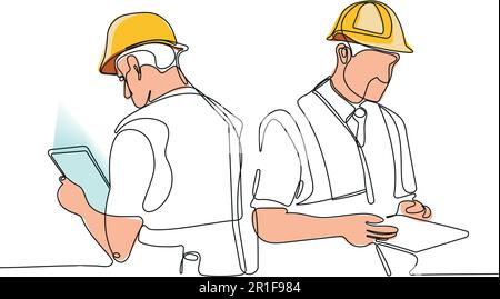 Bauleiter und Ingenieur, die auf der Baustelle arbeiten. Vektorgrafik Stock Vektor