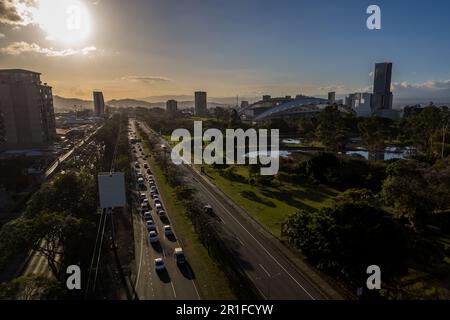 Wunderschöner Blick aus der Vogelperspektive auf den Metropolitan Central Park La Sabana in Costa Rica, mit seitlichem Blick auf das Nationalstadion Stockfoto