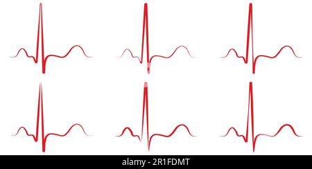 Stellen Sie das per Hand gezeichnete rote Herzschlagssymbol ein. Vektordarstellung. Heartbeat-Schild in flachem Design. Das Herzschlagssymbol Cardio Isolated Stock Vektor