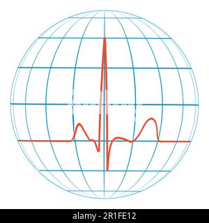 Herz-Kreislauf-Planet Erde-Herzpuls. Kardiogramm. vektorlinie des Impulses mit dem Planeten Stock Vektor