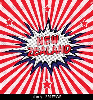 Die Flagge Neuseelands im Stil der Pop-Art-Comic-Sprechblase Stock Vektor