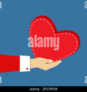 Hand mit Geschenk in Herzform, flaches Design, Vektor-EPS10-Illustration Stock Vektor