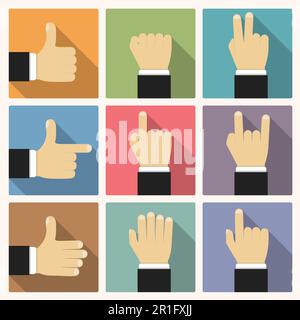 Hände mit unterschiedlichen Symbolen, flaches Design, Vektor-EPS10-Abbildung Stock Vektor