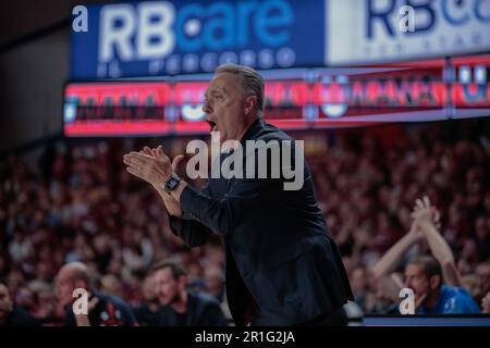 Palasport Taliercio, Mestre (VE), Italien, 13. Mai 2023, Piero Bucchi (Cheftrainer Banco di Sardegna Sassari) während Playoff - Umana Reyer Venezia vs Banco di Sardegna Sassari - Italienische Basketball Serie A Championship Credit: Live Media Publishing Group/Alamy Live News Stockfoto