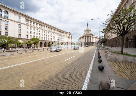 Sofia, Bulgarien. Mai 2023. Außenansicht des Nationalversammlungsgebäudes im Stadtzentrum Stockfoto