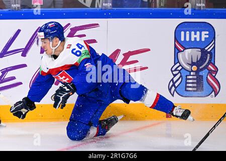 Riga, Lettland. 13. Mai 2023. Patrik Koch (SVK) wird am 13. Mai 2023 bei der IIHF-Eishockey-Weltmeisterschaft in Riga (Lettland), Gruppe B, im Spiel Slowakei gegen Lettland, gesehen. Kredit: David Tanecek/CTK Photo/Alamy Live News Stockfoto