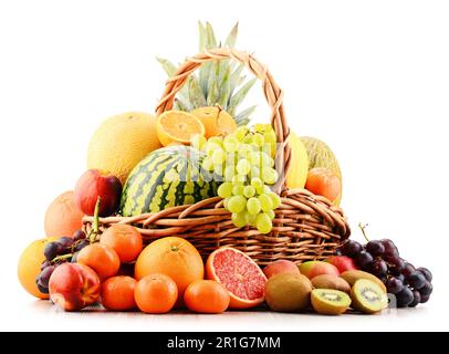 Komposition mit verschiedenen Früchten. Ausgewogene Ernährung Stockfoto