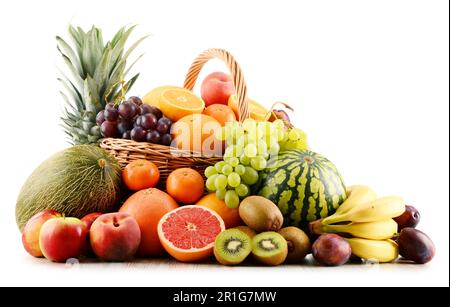 Komposition mit verschiedenen Früchten. Ausgewogene Ernährung Stockfoto