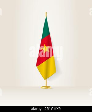 Kamerun-Flagge auf einem Flaggenstand. Vektordarstellung. Stock Vektor
