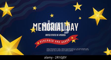 Memorial Day - erinnern Sie sich an das Konzept des US-Flaggen-Memorial Day und ehren Sie es mit einem „Golden Stars“-Poster und einer Vorlage im Vector-Design. Stock Vektor