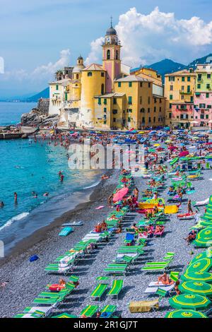 CAMOGLI ITALIEN - Sep 9, 2018: Der touristischen Ortschaft Camogli an der italienischen Riviera in der Metropolregion Stadt Genua, Ligurien, Italien Stockfoto