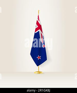 Neuseeländische Flagge auf einem Flaggenstand. Vektordarstellung. Stock Vektor
