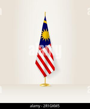 Malaysia-Flagge auf einem Flaggenstand. Vektordarstellung. Stock Vektor