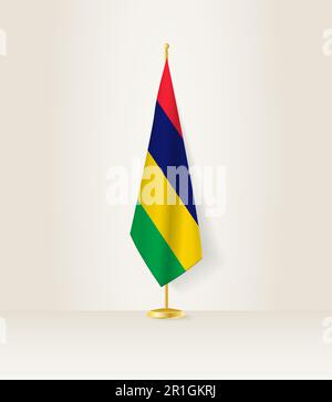 Mauritius-Flagge auf einem Flaggenstand. Vektordarstellung. Stock Vektor