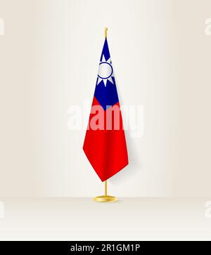 Taiwan-Flagge auf einem Flaggenstand. Vektordarstellung. Stock Vektor