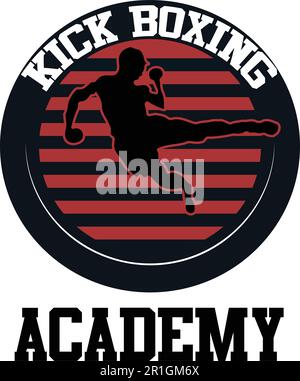 Diese Logo-Vorlage für die Kick Boxing Academy eignet sich perfekt für Kampfsportakademien, Boxclubs und Fitnesscenter, die Kickboxkurse anbieten. Stock Vektor