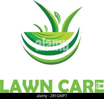 Diese Lawn Care Grass Logo-Vorlage ist perfekt für Unternehmen und Einzelpersonen, die sich auf Rasenpflege, Landschaftsgestaltung, Gartenarbeit und verwandten Service spezialisiert haben Stock Vektor