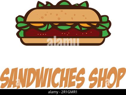Wir stellen vor: Die perfekte Logo-Vorlage für Ihren Sandwichladen! Dieses hochwertige Vektordesign bietet einen verspielten und lustigen Stil, der Ihr B-Shirt zum Leben erweckt Stock Vektor