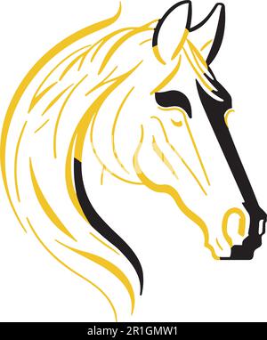 Die „Horse Head Outline“-Logo-Vorlage ist eine Vektordatei mit einem einfachen und eleganten Design. Es zeigt eine stilisierte Umrisslinie des Kopfes eines Pferdes Stock Vektor