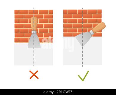 Anleitung zum Verputzen von Spachtelmessern auf roter Ziegelwand Vektordarstellung auf weißem Hintergrund Stock Vektor