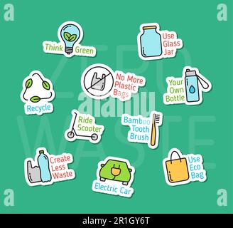 Umweltfreundliche Aufkleber für Farbvektoren ohne Verschwendung Stock Vektor