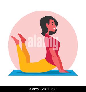 Frau, die Yoga-Vektordarstellung in flacher Yoga-Pose im Cartoon-Stil praktiziert Stock Vektor