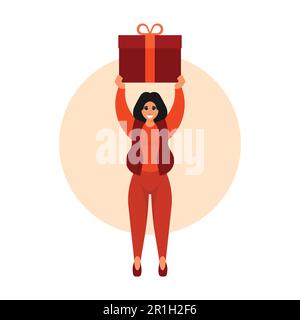 Eine Frau mit einer Geschenkbox Vector Illustrations in flachem Stil Stock Vektor
