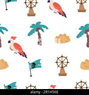 Tropisches Muster mit Papageien und tropischen Blättern. Nahtlose Vektorstruktur. Trendige Illustration. Stock Vektor