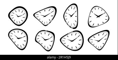 Cartoon Salvador Dalí (S. Dali), Uhren-Stil. Zeit auf Uhr. Wecker. Für Männer oder Frauen. Vektorimpulsuhr, Armbanduhr. Stoppuhr. C Stockfoto