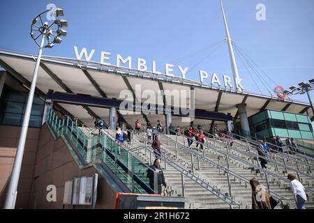 London, Großbritannien. 14. Mai 2023. London, Großbritannien. 14. Mai 2023.Allgemeine Ansicht der Wembley Park Station während des Vitality Women's FA Cup Finales zwischen Chelsea und Manchester United im Wembley Stadium, London am Sonntag, den 14. Mai 2023. (Foto: Tom West | MI News) Guthaben: MI News & Sport /Alamy Live News Stockfoto