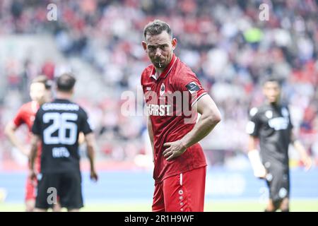 Antwerpen, Belgien. 14. Mai 2023. Vincent Janssen von Antwerpen zeigt die Niederlage bei einem Fußballspiel zwischen dem Royal Antwerpen FC RAFC und dem Club Brügge KV am Sonntag, den 14. Mai 2023 in Antwerpen, am 3. Tag der Spiele der Champions in der ersten Liga der „Jupiler Pro League“ der belgischen Meisterschaft. BELGA FOTO TOM GOYVAERTS Kredit: Belga News Agency/Alamy Live News Stockfoto