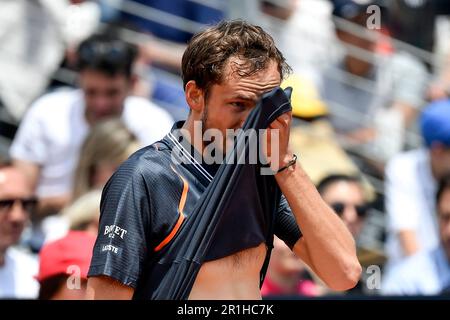 Rom, Italien. 14. Mai 2023. Daniil Medvedev aus Russland reagiert während seines Spiels gegen Emil Ruusuvuori aus Finnland beim Internazionali BNL d'Italia Tennis Turnier im Foro Italico in Rom am 14. Mai 2023. Kredit: Insidefoto di andrea staccioli/Alamy Live News Stockfoto