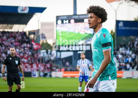 Odense, Dänemark. 12., Mai 2023. Sebastian Otoa (34) von AAB während des 3F. Superliga-Spiels zwischen Odense Boldklub und Aalborg Boldklub im Nature Energy Park in Odense. (Foto: Gonzales Photo - Kent Rasmussen). Stockfoto