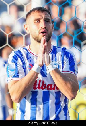 Odense, Dänemark. 12., Mai 2023. Bashkim Kadrii (9) von GEBH, gesehen während des Superliga-Spiels zwischen Odense Boldklub und Aalborg Boldklub im Nature Energy Park in Odense 3F. (Foto: Gonzales Photo - Kent Rasmussen). Stockfoto