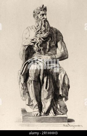 Geschichte des Propheten Moses, Moses, nach Michelangelo, historische, digital restaurierte Reproduktion eines Originals aus dem 18. Oder 19. Jahrhundert Stockfoto