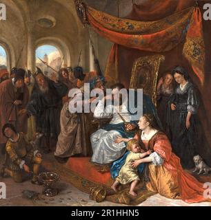 Geschichte von Prophet Moses, Moses und Pharaos Krone, Gemälde von Jan Steen, c. 1670, historische, digital restaurierte Reproduktion eines Originals aus dem 18. Oder 19. Jahrhundert Stockfoto