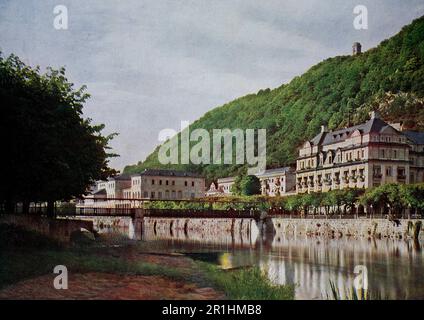 Bad Ems an der Lahn im Jahre 1910, Rheinland Pfalz, Deutschland, Fotografie, digitale Restaurierte Reproduktion einer Originalvorlage aus dem frühen 20. Jahrhundert, genaues Originaldatum nicht bekannt Stockfoto