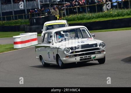 Kyle Tilley, Nicolas Minassian, Ford Lotus Cortina Mk1, Jim Clark Trophy, ein 45-minütiges Rennen mit zwei Fahrern, nur für den legendären Rennwagen des M. Stockfoto