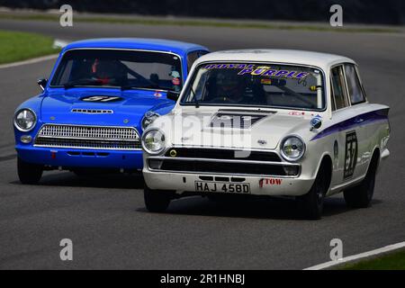 Mike Gardiner, Josh Cook, Ford Lotus Cortina Mk1, Neel Jani, Ambrogio Perfetti, Ford Lotus Cortina Mk1, Jim Clark Trophy, eine 45-minütige Two dri Stockfoto