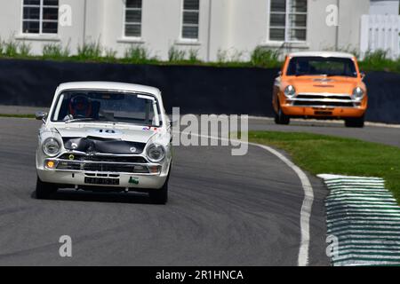 Kyle Tilley, Nicolas Minassian, Ford Lotus Cortina Mk1, Jim Clark Trophy, ein 45-minütiges Rennen mit zwei Fahrern, nur für den legendären Rennwagen des M. Stockfoto