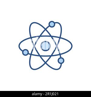 Atom-bezogenes Vektorliniensymbol. Nukleare Energiequelle. Wissenschaftssymbol. Atomares Strukturmodell. Elektronen, Neutronen und Protonen. Atom-Kernelemente. Nuc Stock Vektor