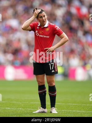 Lucia Garcia von Manchester United reagiert während des Finales des Vitality Women FA Cup im Wembley Stadium in London. Foto: Sonntag, 14. Mai 2023. Stockfoto