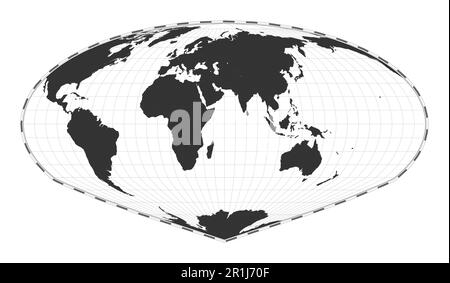 Vector-Weltkarte. Allen K. Philbricks Sinu-Mollweide-Projektion. Geografische Karte mit Breiten- und Längengraden. Zentriert auf 60deg W Stock Vektor