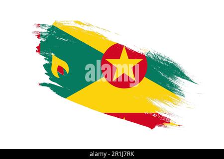 Grenada-Flagge mit Pinseleffekt auf isoliertem weißem Hintergrund Stockfoto