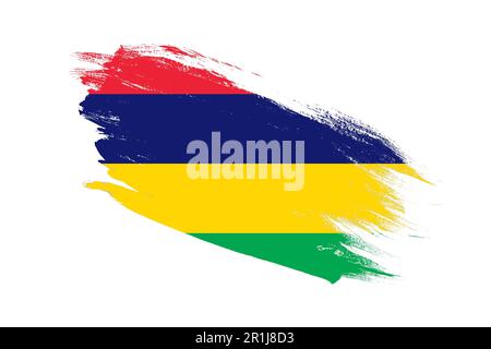 Mauritius-Flagge mit Strichpinsel-Effekt auf isoliertem weißem Hintergrund Stockfoto