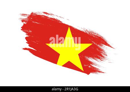 Vietnamflagge mit Strichpinsel-Effekt auf isoliertem weißem Hintergrund Stockfoto