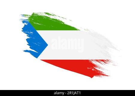 Äquatorialguinea-Flagge mit Pinseleffekt auf isoliertem weißem Hintergrund Stockfoto