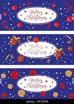 Fröhliches Weihnachtsbanner mit roten Beeren auf blauem Boden Stock Vektor