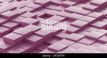 Eine massive Ansammlung rosafarbener Würfel, die eine abstrakte Skulptur bilden, die 3D-Rendering-Illustration darstellt Stockfoto